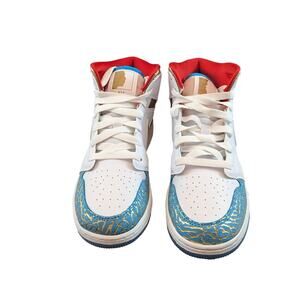 Nike Air Jordan 1 Mid UNC to Chicago White Metallic Gold GS Kids FB2212 100